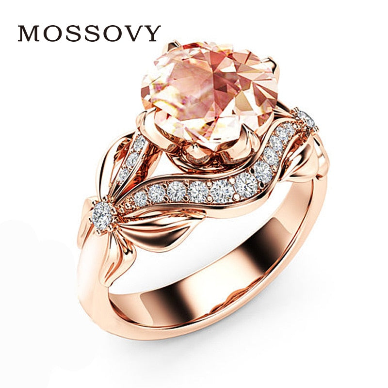 Mosovy 2020 Best Selling Zircon Flower Rose Gold Ring Wedding Rings for Women Cubic Zirconia Engagement Ring Anillos Mujer Aneis