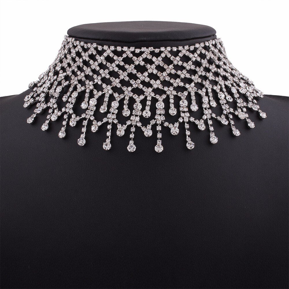 Multilayers Tassel Rhinestone Choker Statement Necklaces For Women Chockers 2021 Collar Jewelry Party Wedding Necklace