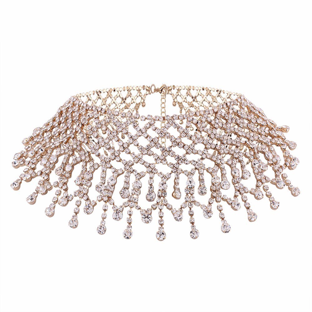 Multilayers Tassel Rhinestone Choker Statement Necklaces For Women Chockers 2021 Collar Jewelry Party Wedding Necklace