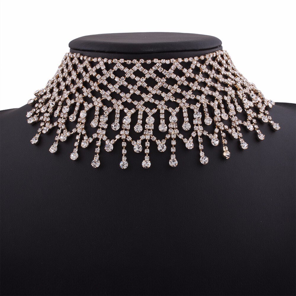 Multilayers Tassel Rhinestone Choker Statement Necklaces For Women Chockers 2021 Collar Jewelry Party Wedding Necklace