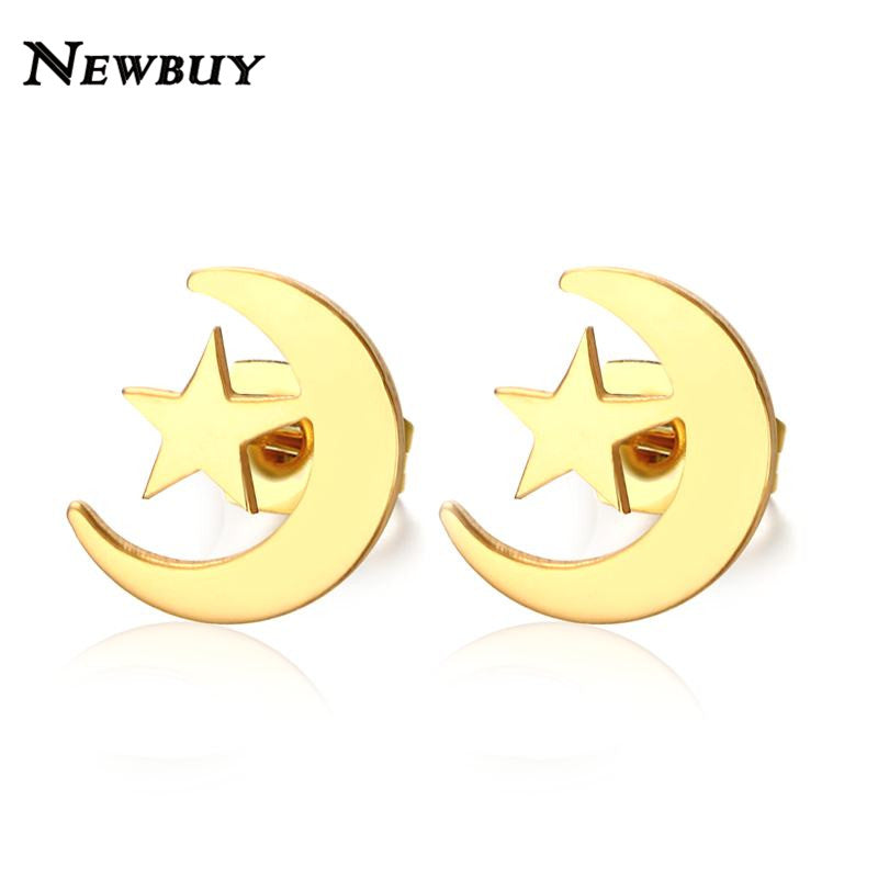 Fashion Stainless Steel Female Earring Jewelry Trendy Moon & Star Stud Earrings For Women Wholesale