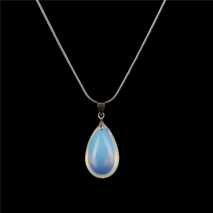 Natural Labradorte Obsidian Stone Water Drop Pendant Sliver Snake Chain Necklace Healing Chakra Reiki Women Fashion Jewelry