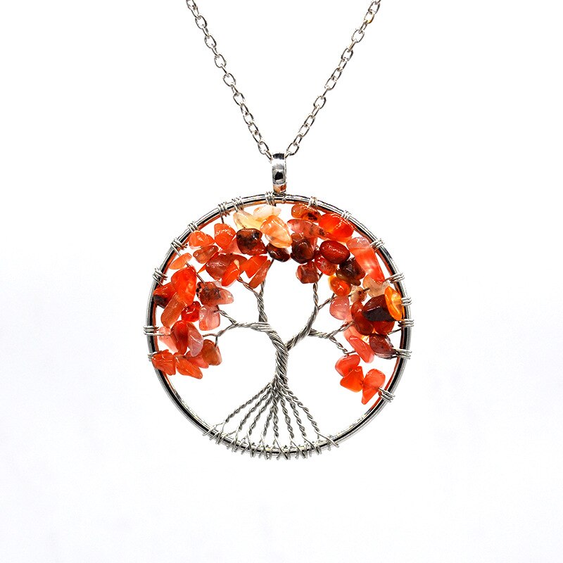 Natural Stone Tree of Life Pendant Necklace 7 Chakra Handmade Color Quartz  Crystal Necklace Pendant Wedding Jewelry for Women