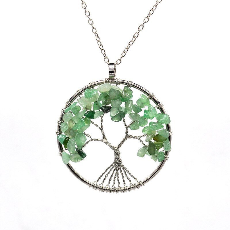 Natural Stone Tree of Life Pendant Necklace 7 Chakra Handmade Color Quartz  Crystal Necklace Pendant Wedding Jewelry for Women