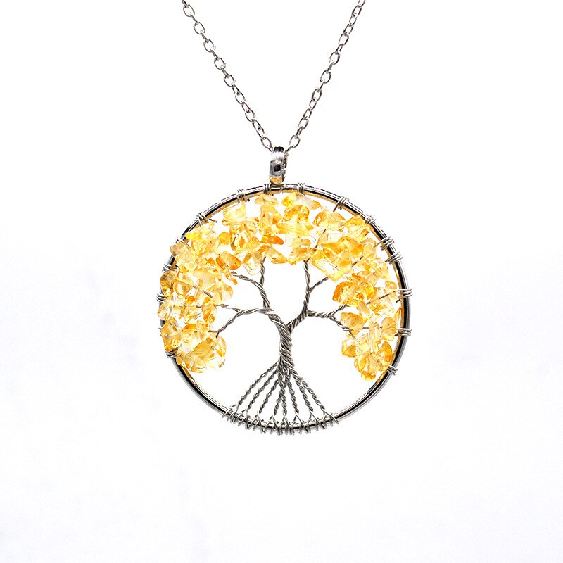 Natural Stone Tree of Life Pendant Necklace 7 Chakra Handmade Color Quartz  Crystal Necklace Pendant Wedding Jewelry for Women