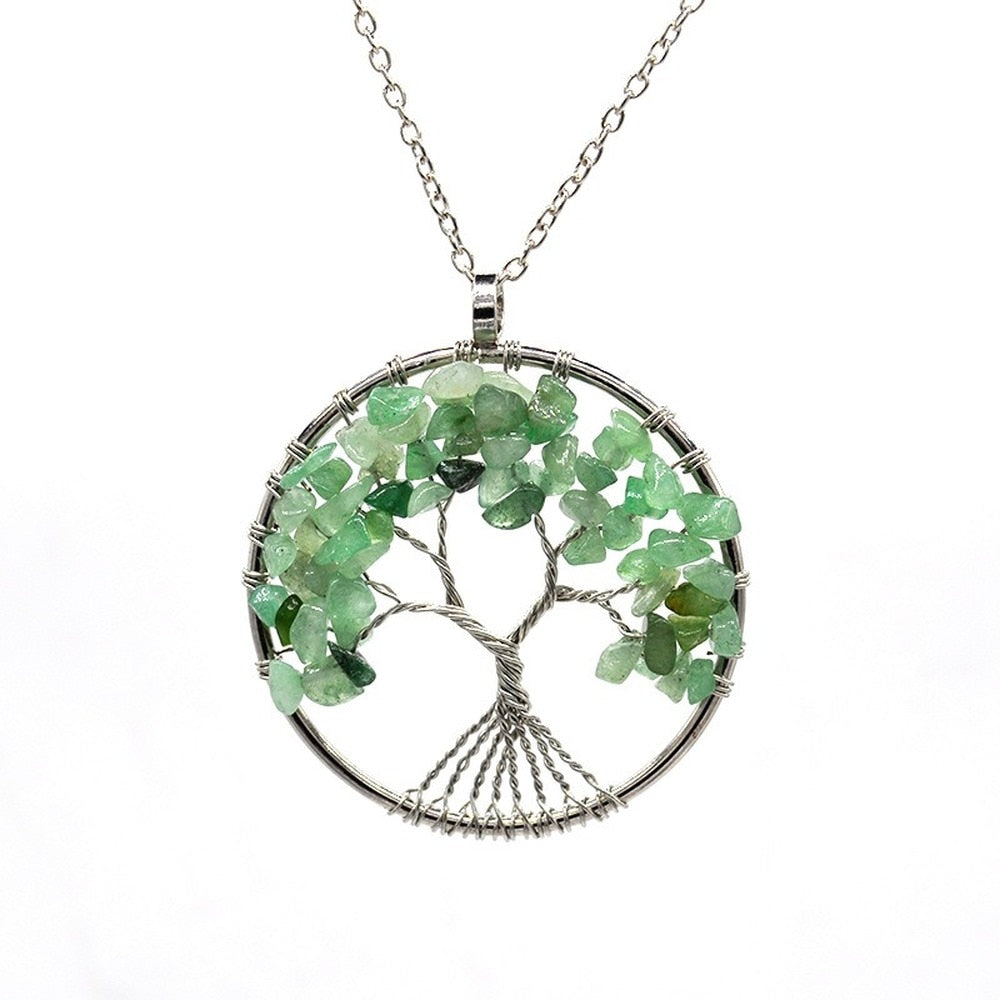 Natural Stone Tree of Life Pendant Necklace 7 Chakra Handmade Color Quartz  Crystal Necklace Pendant Wedding Jewelry for Women