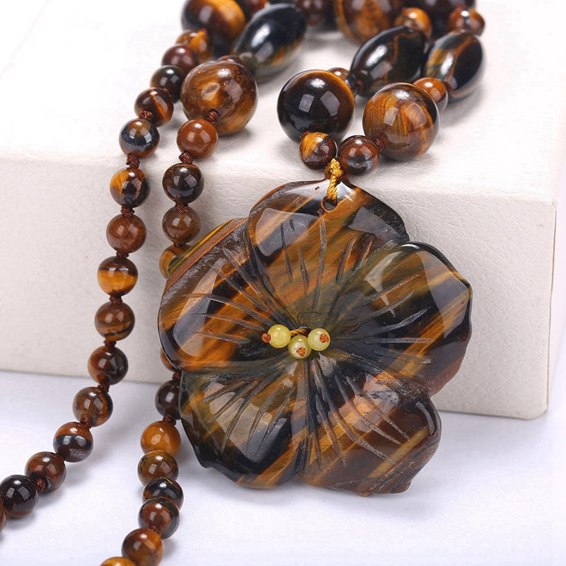 Natural jade necklace Women flower pendant Hand Carved Crystal Sweater chain 48cm Gift Fringe tassel With beads Ethnic Jewelry