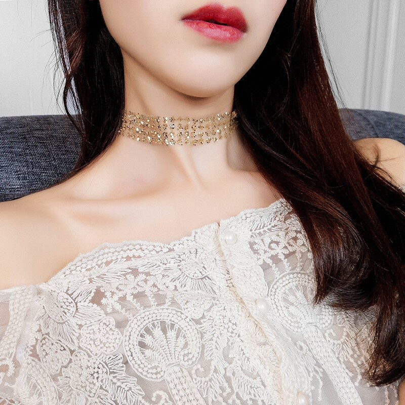 Necklace For Women Chain Choker Two Layers Necklaces Korean Sexy crystal Short Necklace Sequin Wedding Jewelry Gift цепочка