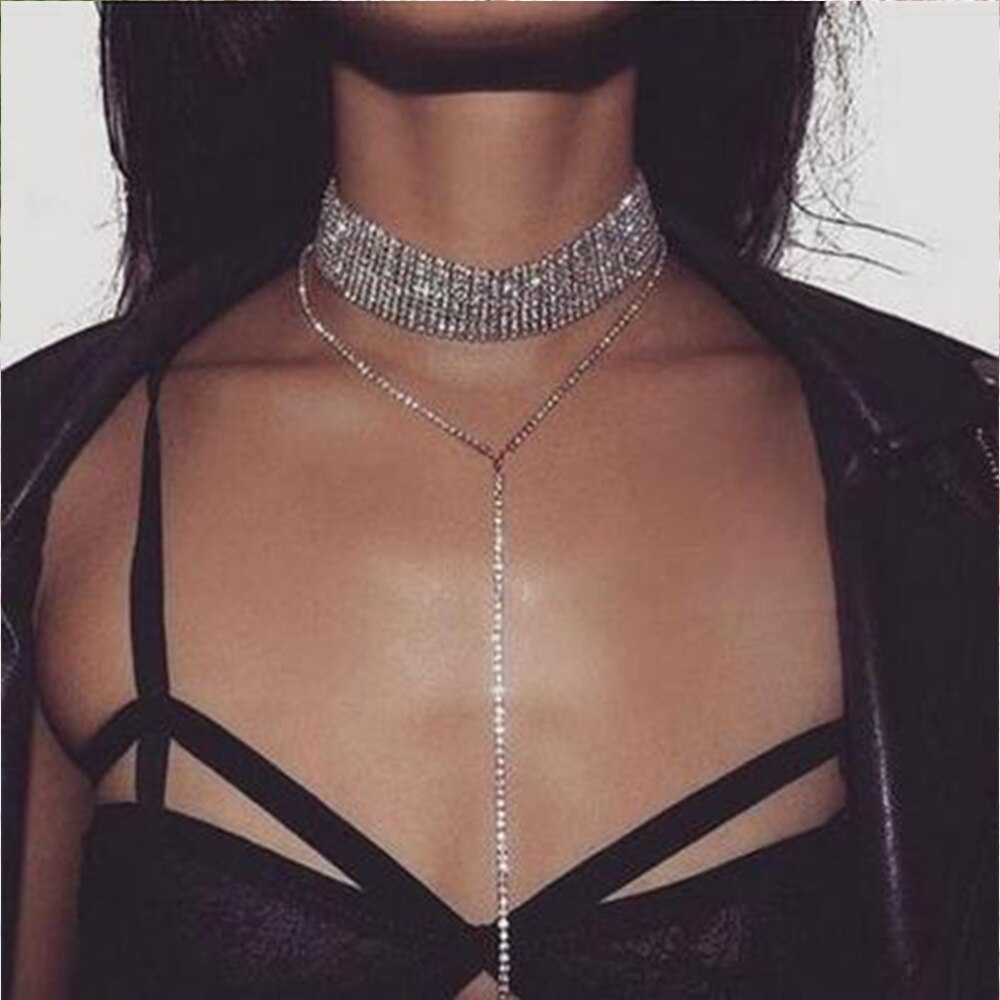Necklace For Women Chain Choker Two Layers Necklaces Korean Sexy crystal Short Necklace Sequin Wedding Jewelry Gift цепочка