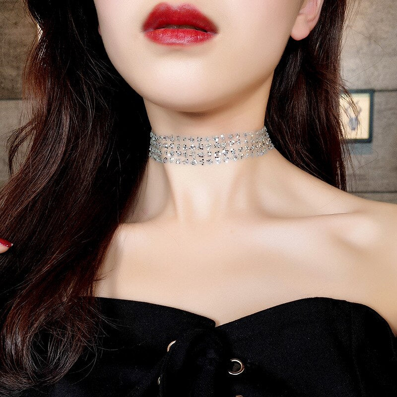 Necklace For Women Chain Choker Two Layers Necklaces Korean Sexy crystal Short Necklace Sequin Wedding Jewelry Gift цепочка