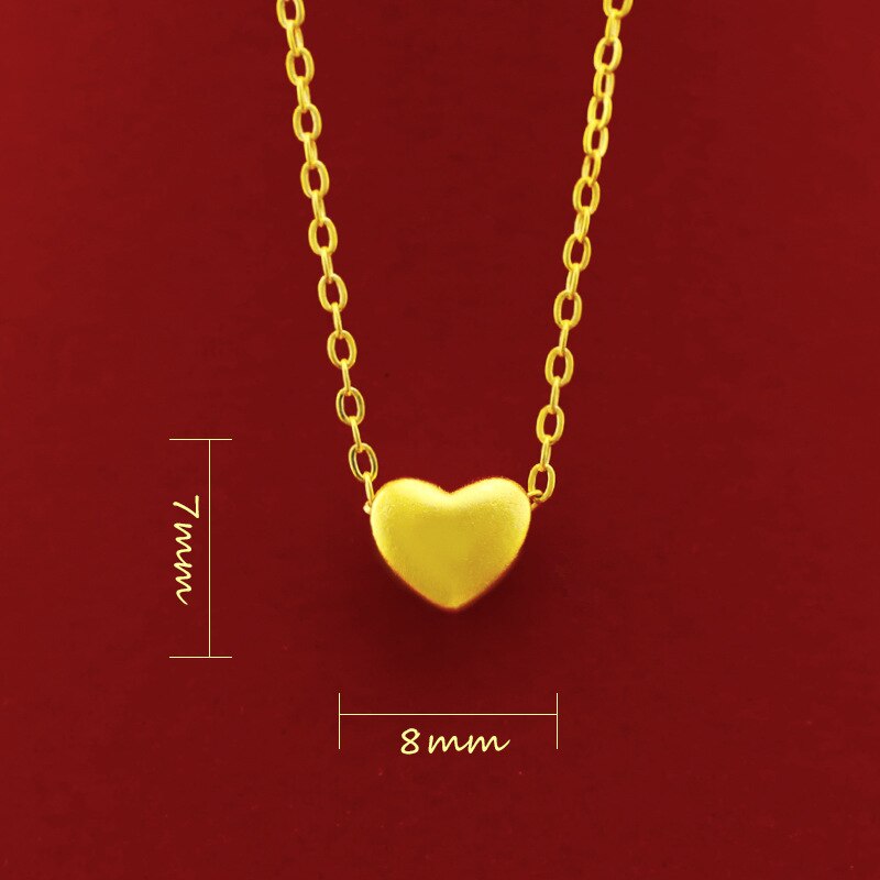 Necklace for Women Wedding Engagement Jewelry Pure Gold Color 45cm 18'' Matte Love Heart Pendant Clavicle Chain Chocker
