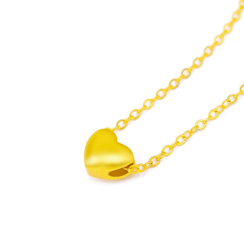 Necklace for Women Wedding Engagement Jewelry Pure Gold Color 45cm 18'' Matte Love Heart Pendant Clavicle Chain Chocker