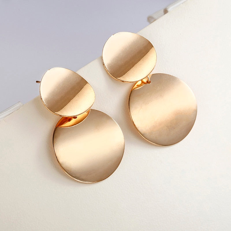 New Gold Silver Color Statement Geometric Circle Metal Pendientes Earrings for Women Fashion Drop Earring Brincos e0202