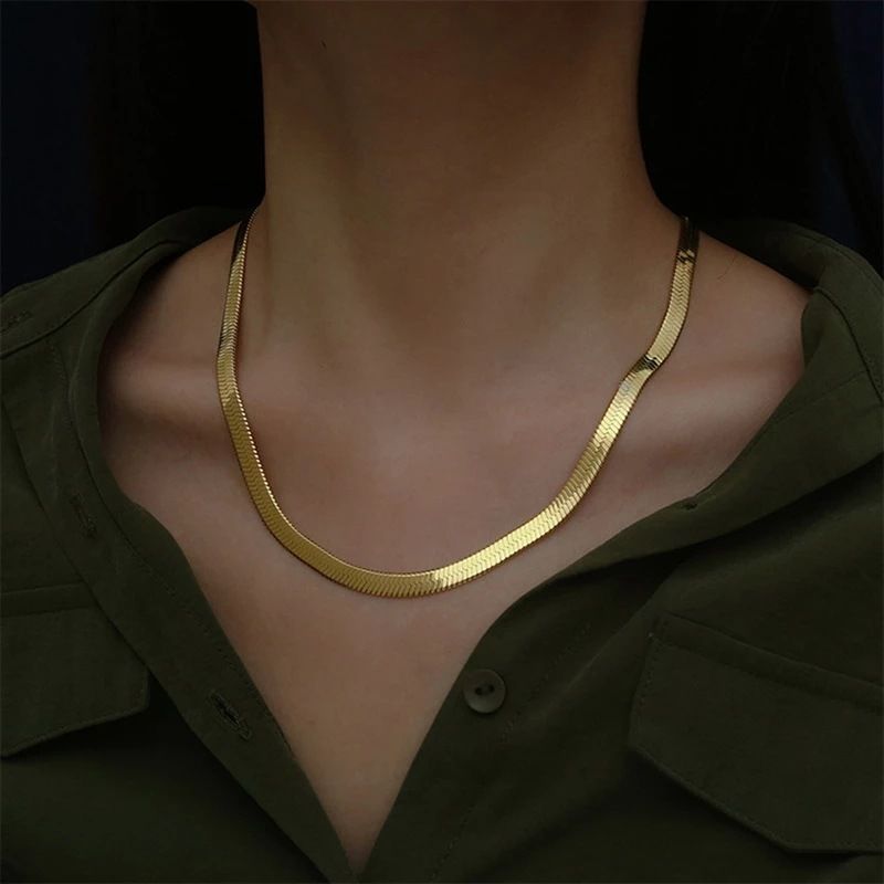 925 Stamped silver 18K Gold color 4MM chain Clavicle Necklace for Women  Fine Jewelry wedding gift choker Gift