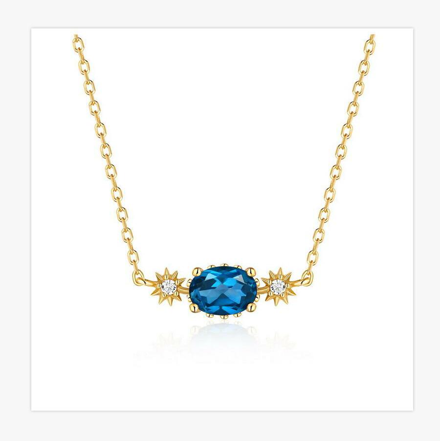 New 925 sterling silver inlaid garnet blue topaz retro sun flower necklace jewelry female J0142