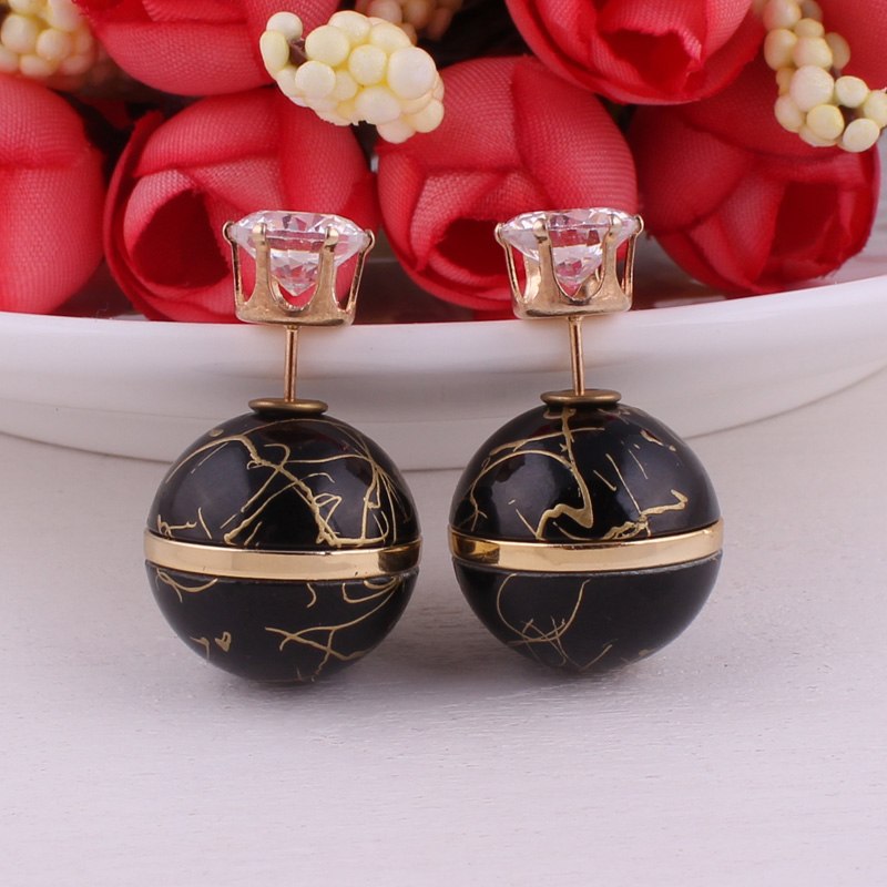 New Arrival Colorful Double Sides Pearl Earring Luxurious Stringy Gold Big Ball Gilt-edged Crown Crystal Stud Earrings For Women