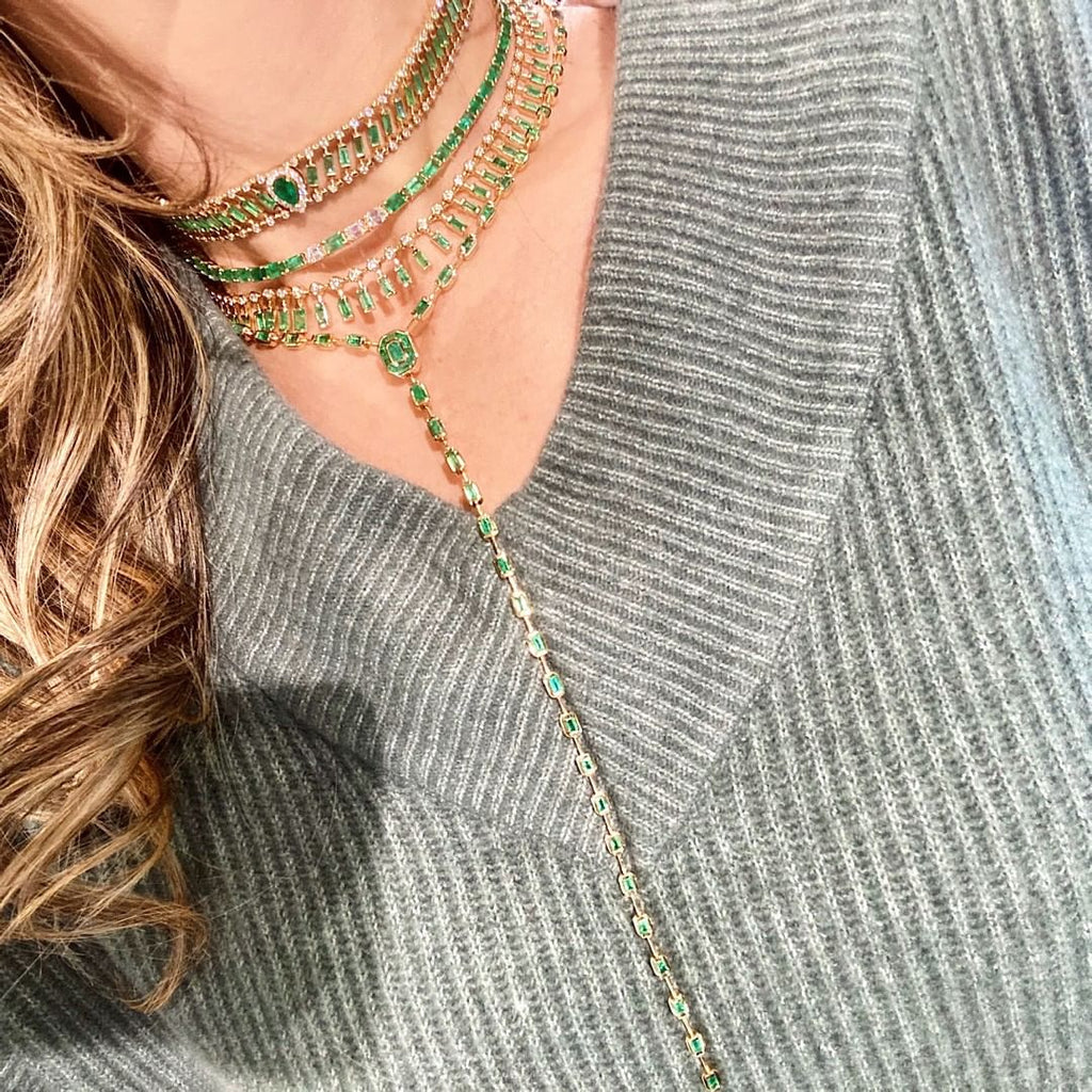 Arrived Geometric White Green Cz Square Beaded Necklace With Square Cz Paved Women Girl Classic Engagement Jewelry