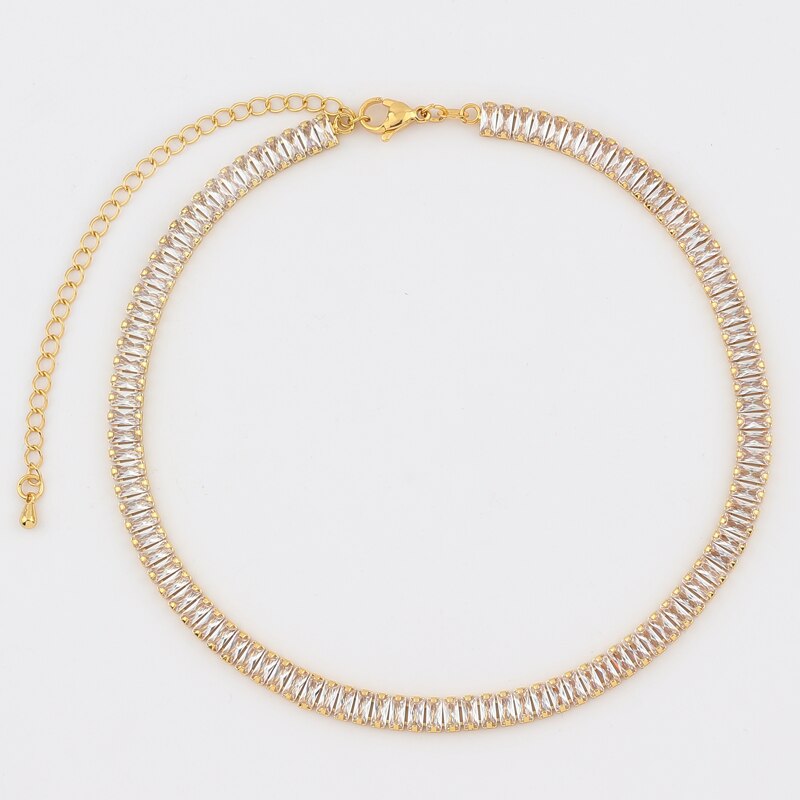 Arrived Gold Filled Choker Necklace Rainbow CZ Wide Tennis Chain Colorful Cubic Zircon Charm collar jewellery bijoux femme