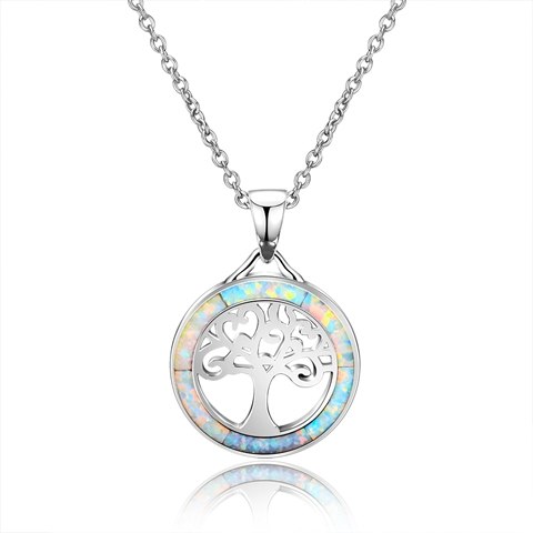 New Brand Design Women's White Blue Fire Opal Necklaces Pendants 925 Sterling Silver Necklace Fashion Fine Jewelry 18 Inch Chain
