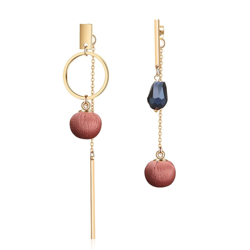 New Christmas Gifts Women Cloth Ball Creative Bridal jewelry Tassel Earrings Fashion Crystal Beads Earrings Jewelry Accessories