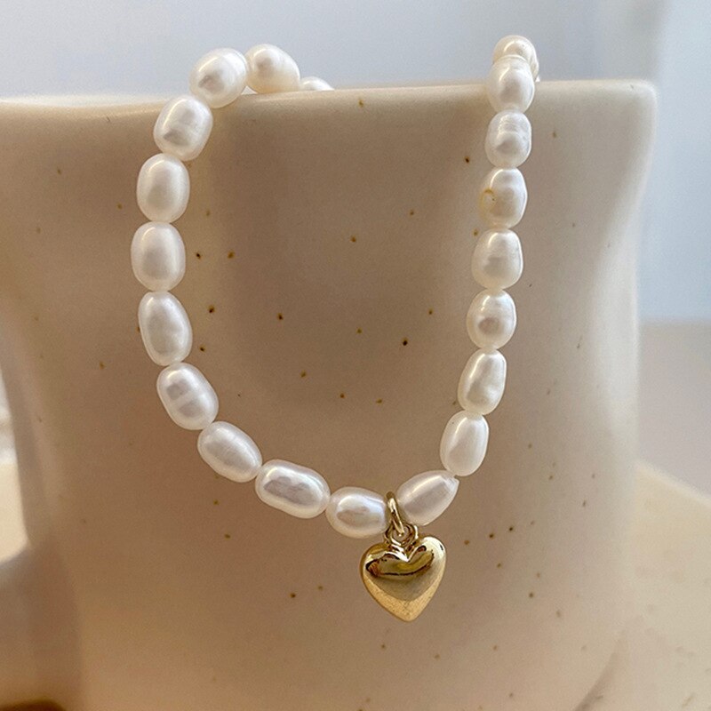 Design Jewelry Simple Natural Freshwater Pearl Love Necklace Pendant Necklace Elegant Women's Clavicle Necklace