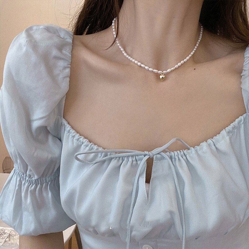 Design Jewelry Simple Natural Freshwater Pearl Love Necklace Pendant Necklace Elegant Women's Clavicle Necklace