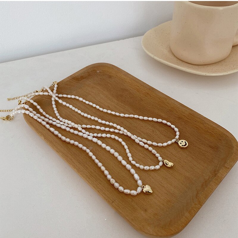 Design Jewelry Simple Natural Freshwater Pearl Love Necklace Pendant Necklace Elegant Women's Clavicle Necklace