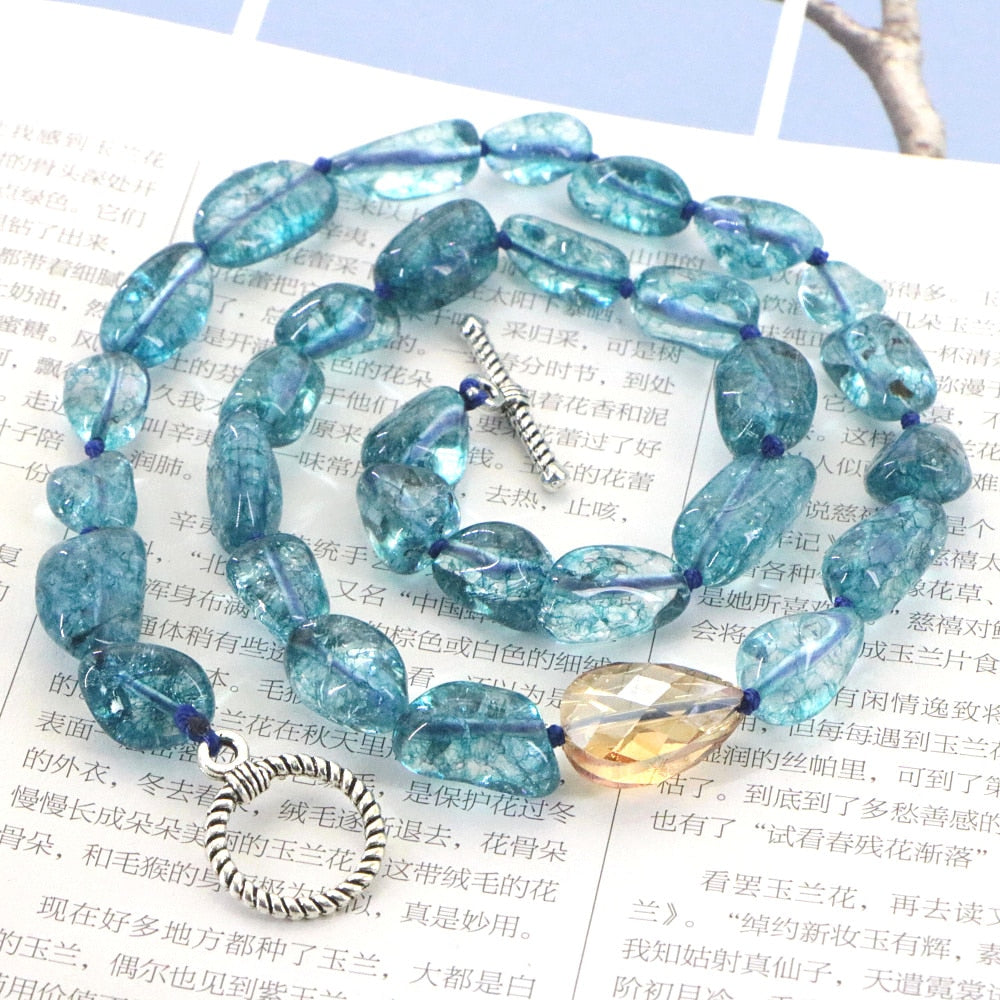 Charm Natural Stone 12-16mm Irregular Blue Tourmaline Crystal Necklace Woman Girl Child Wedding Christmas Gift