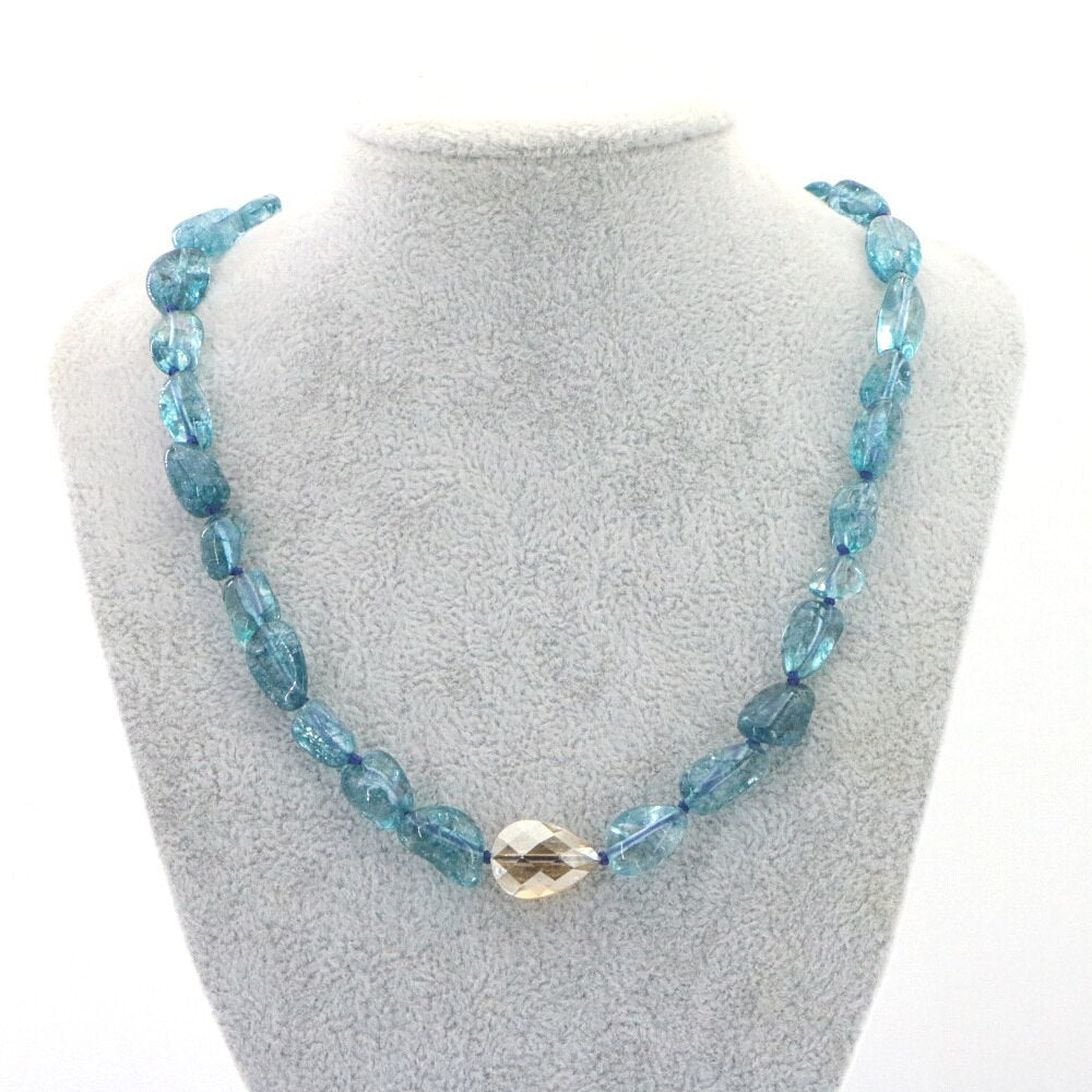 Charm Natural Stone 12-16mm Irregular Blue Tourmaline Crystal Necklace Woman Girl Child Wedding Christmas Gift