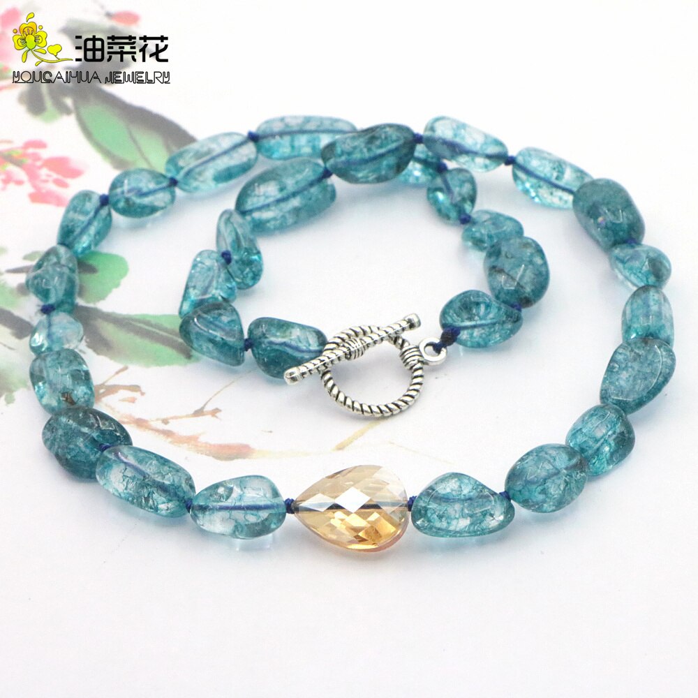 Charm Natural Stone 12-16mm Irregular Blue Tourmaline Crystal Necklace Woman Girl Child Wedding Christmas Gift