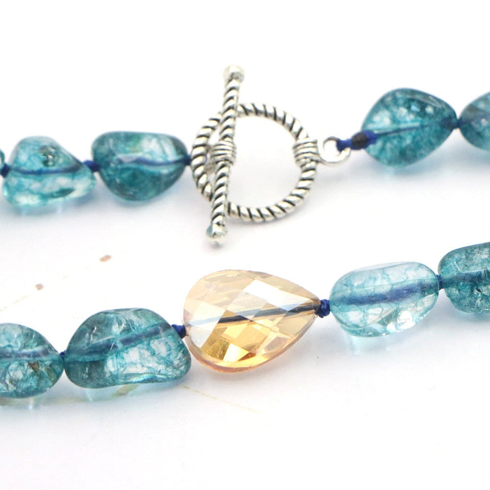 Charm Natural Stone 12-16mm Irregular Blue Tourmaline Crystal Necklace Woman Girl Child Wedding Christmas Gift