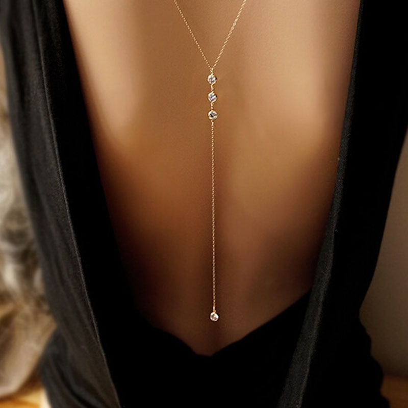 Front and Back Crystal Chain Necklace for Women Wedding Dress Summer Jewelry #240929