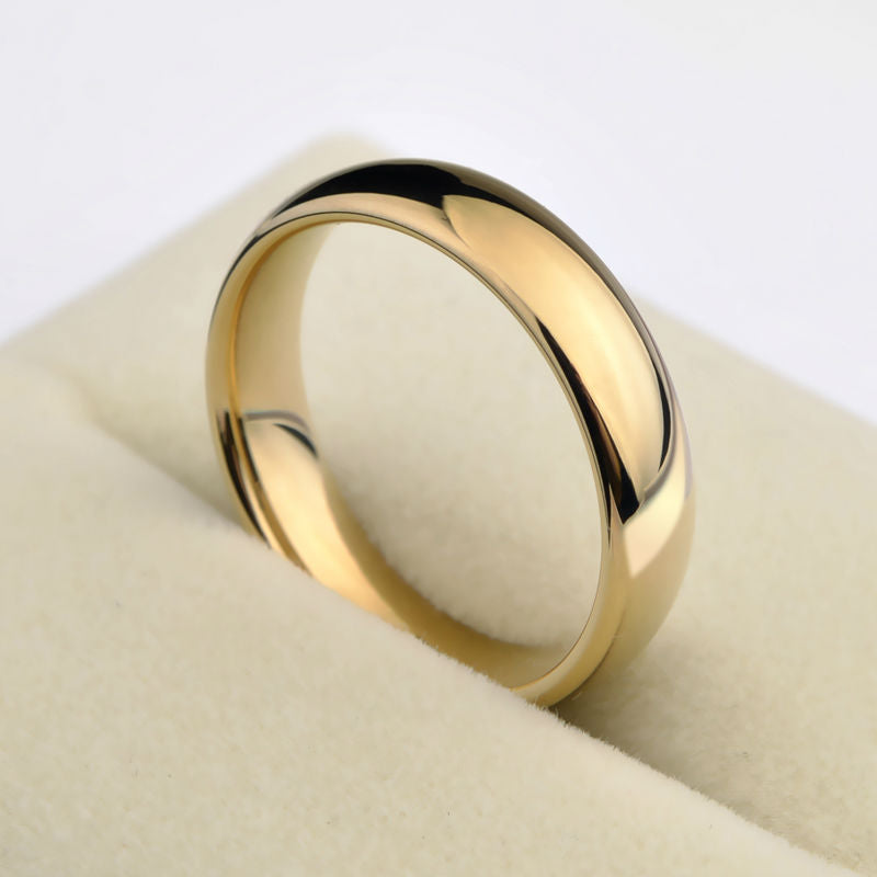 New Fashion Gold Alliance 1PCS Gold Plating Couples Tungsten Wedding Rings Dome Band 5mm for Man 3.5mm for Woman