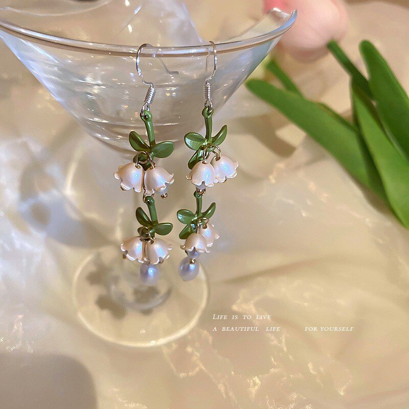 Jewelry Sweet Pastoral Bellflower Flower Paint Earrings Necklace Bracelet Set Elegant Girls Summer Party Accessories