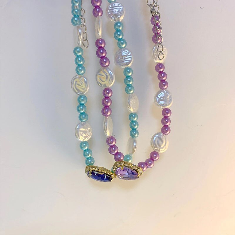 Sweet Irregular Geometric Pearl Heart Crystal Rhinestone Pendant Shining Necklace For Women Jewelry Bride Wedding