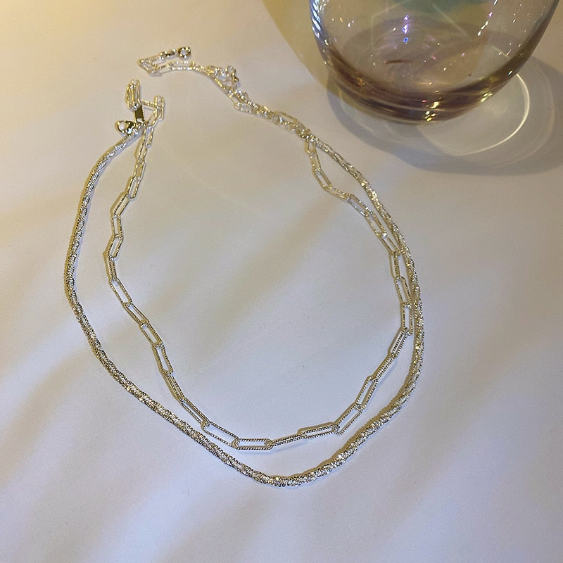 Geometric Rectangle Choker Silver Necklace Bright Flash Chain Fine Jewelry Women Clavicle Chain for Wedding