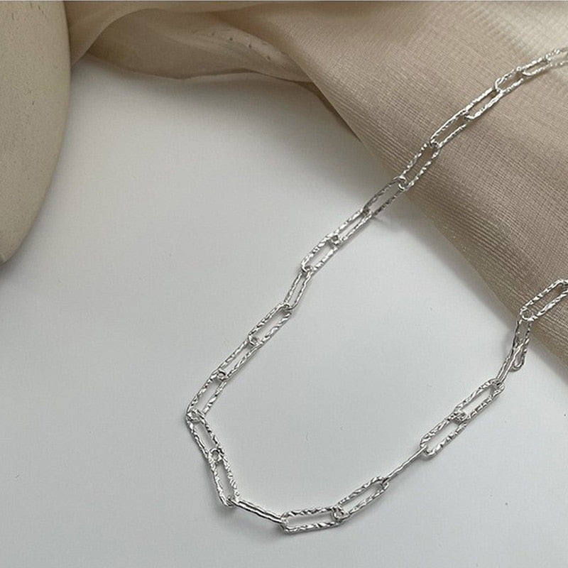 Geometric Rectangle Choker Silver Necklace Bright Flash Chain Fine Jewelry Women Clavicle Chain for Wedding