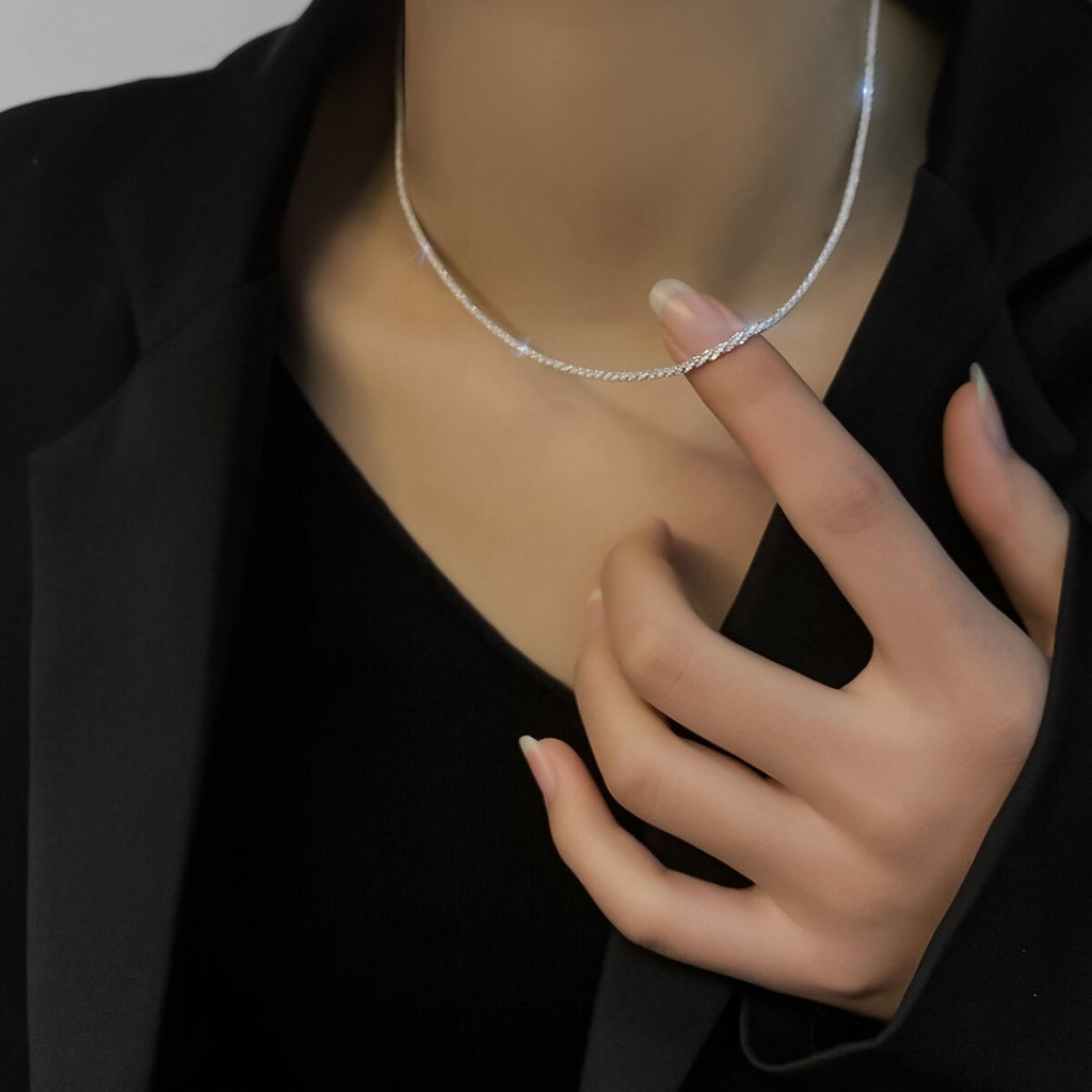Geometric Rectangle Choker Silver Necklace Bright Flash Chain Fine Jewelry Women Clavicle Chain for Wedding