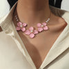 Korean Gold Pink Flower Daisy Pearls Clavicle Necklaces for Women Girls Bohemia Wedding Party Jewelry Flower Pearl Accessory