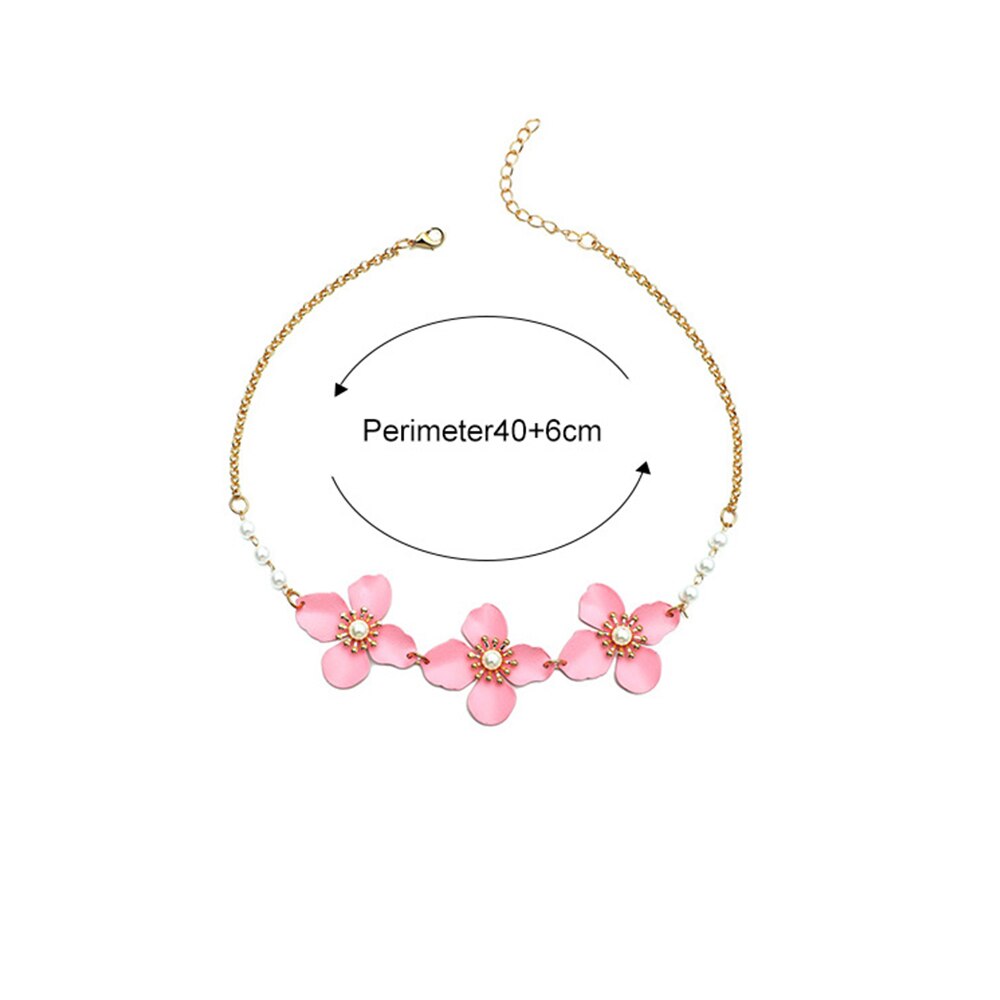 Korean Gold Pink Flower Daisy Pearls Clavicle Necklaces for Women Girls Bohemia Wedding Party Jewelry Flower Pearl Accessory