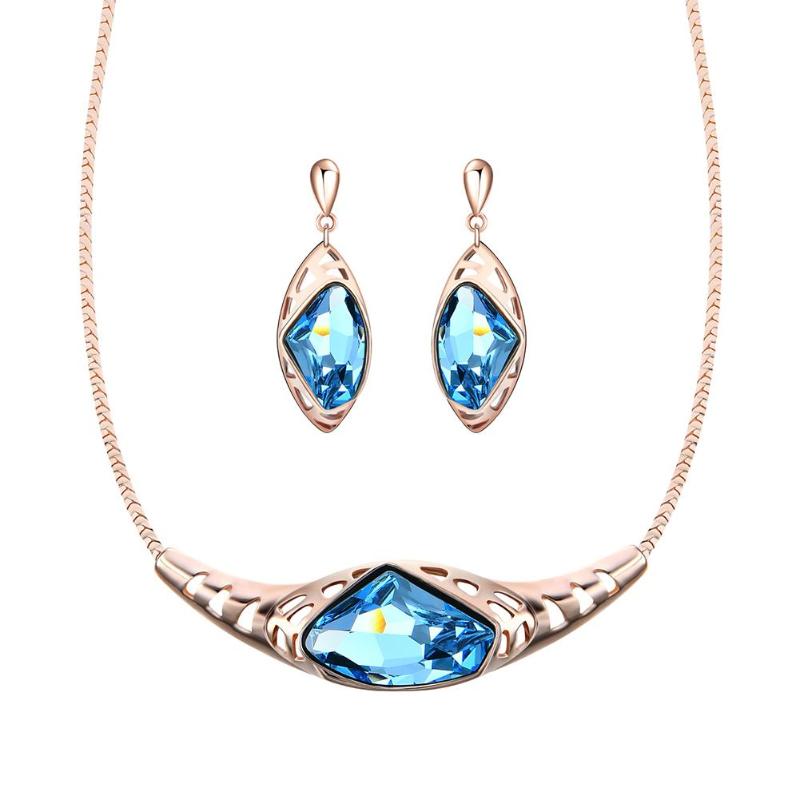 New-Limited-Wedding-Bridal-Geometric-Hollowed-Dangle-Earrings-Necklace-Jewelry-Choker-Set-Sea-Blue-Fashion-Party