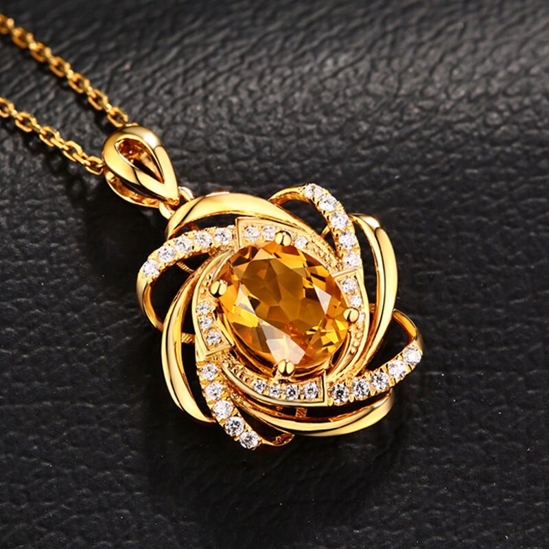 Sapphire Crystal Pendant Necklace For Women Elegant Oval Flower Spiral Charm Necklace Romantic Wedding Jewelry bijoux