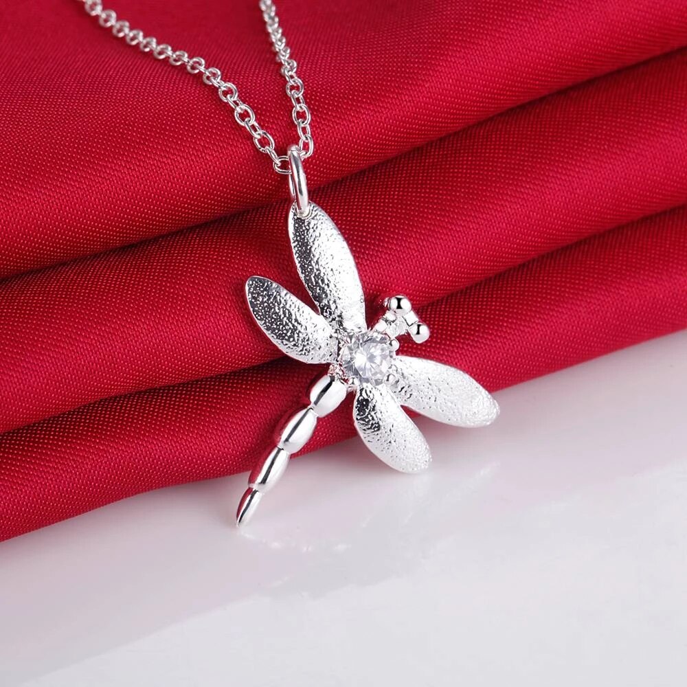 designer 925 sterling Silver Crystal dragonfly pendant necklace earrings for Women gifts wedding Jewelry sets