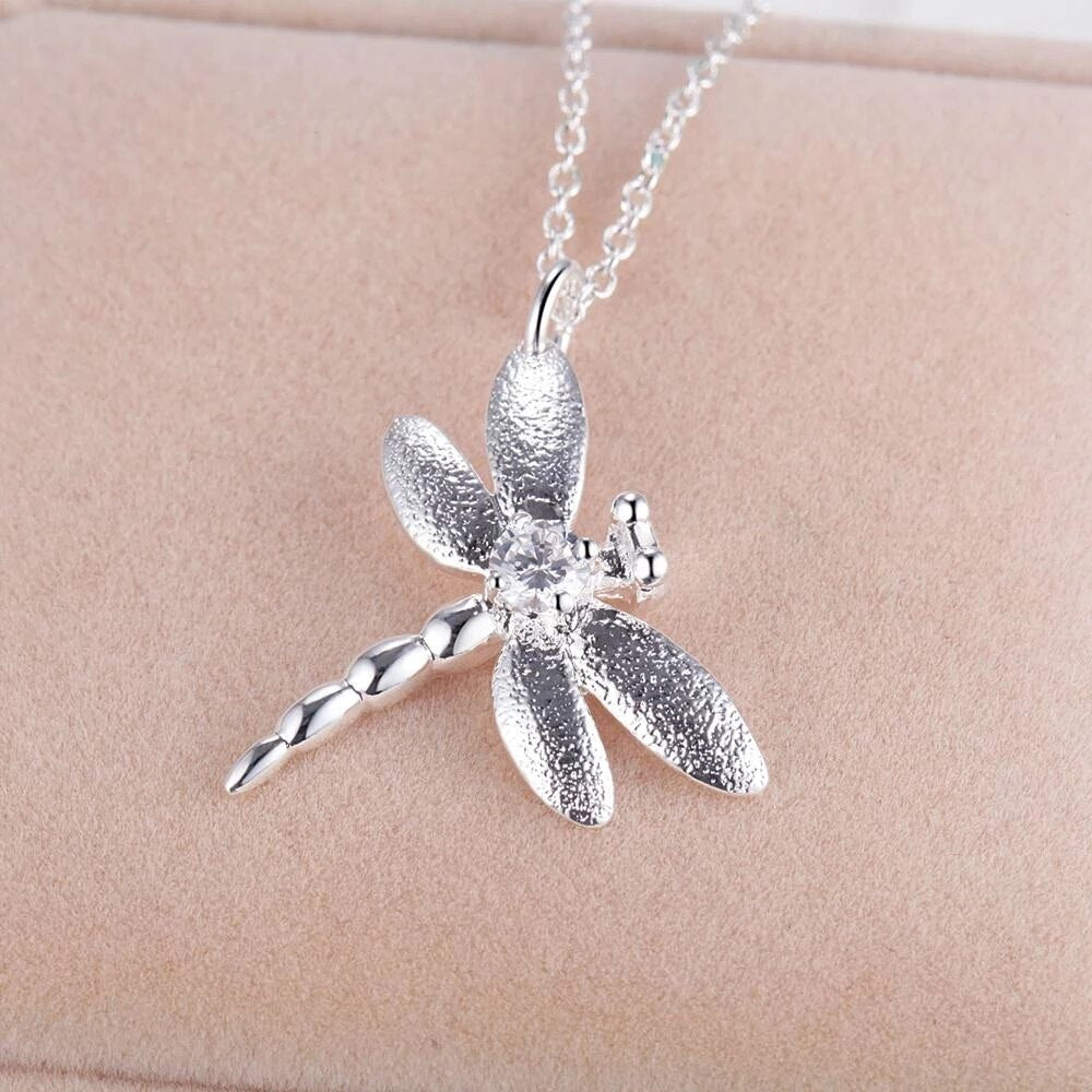 designer 925 sterling Silver Crystal dragonfly pendant necklace earrings for Women gifts wedding Jewelry sets