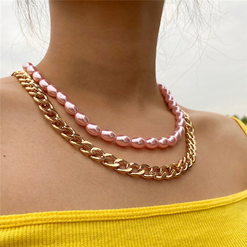 Multi Layer Baroque Pearl Chain Necklace Women Wedding Punk Chunky Thick Choker Necklace Aesthetic Jewelry Gift