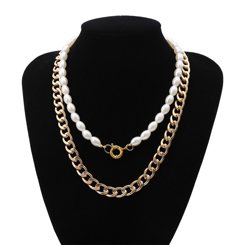 Multi Layer Baroque Pearl Chain Necklace Women Wedding Punk Chunky Thick Choker Necklace Aesthetic Jewelry Gift