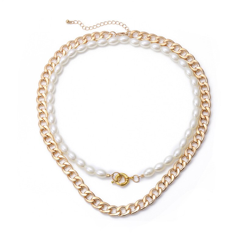 Multi Layer Baroque Pearl Chain Necklace Women Wedding Punk Chunky Thick Choker Necklace Aesthetic Jewelry Gift