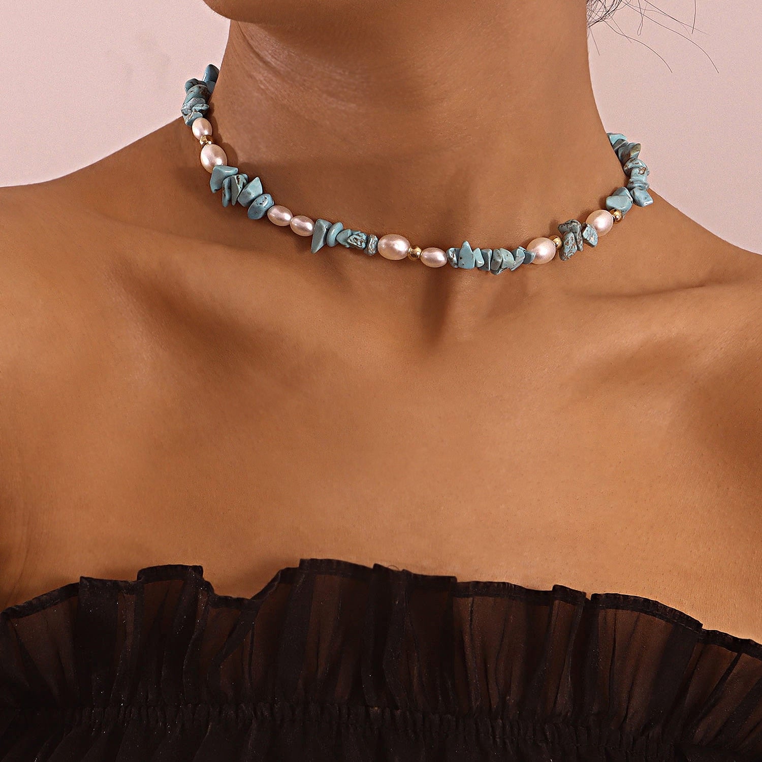 Natural Stone Necklace for Women Boho Irregular Beads Pearls Necklaces Choker Trendy Jewelry Wedding Party Gift Collar
