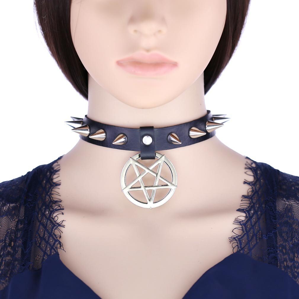 Pattern Women Sexy Gothic Pentagram Harajuku Chocker Necklace Emo Spik
