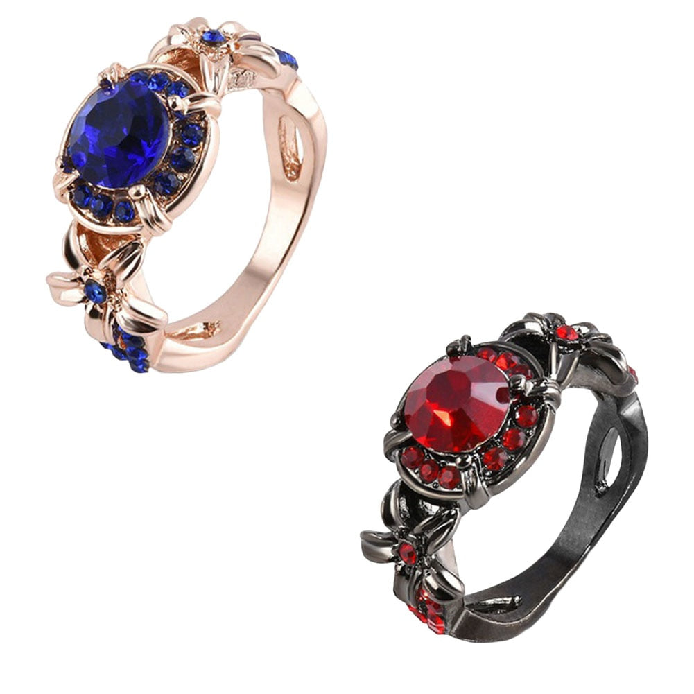 New Round Design Crystal Red Zircon Female Ring Black Gold Filled Red Jewelry Vintage Wedding Rings For Women